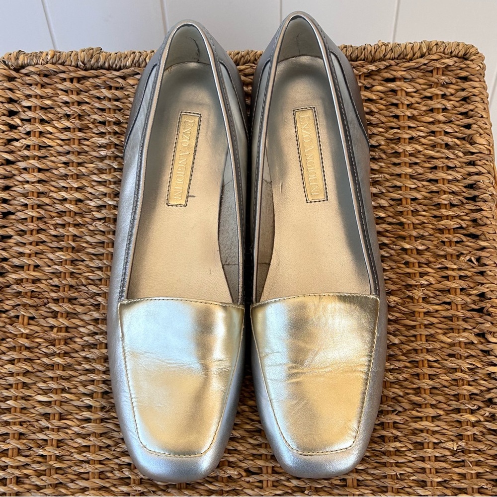 Enzo Angiolini Liberty Flats Leather Silver Finish Slip On Size 8M